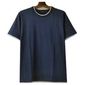 クルーネック 半袖 Tシャツ メンズ 無地Tシャツ 2重フェイクレイヤード 綿カットソー トップス【E1O】【パケ2】