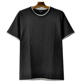 クルーネック 半袖 Tシャツ メンズ 無地Tシャツ 2重フェイクレイヤード 綿カットソー トップス【E1O】【パケ2】