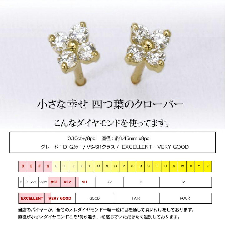 楽天市場】クローバーピアス K18 ダイヤモンド 0.05ct×0.05ct ピアス 