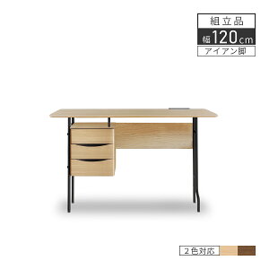 【秋得11%OFFクーポン!25(土)迄】 机 おしゃれ 木製 アイアン デスク 収納 引き出し パソコンデスク 学習机 大人 幅120cm 天然木 北欧 ワークデスク コンセント付き 引き出し付き 勉強机 大人 お