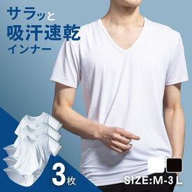 【楽天ランキング1位獲得！】インナー メンズ 吸汗速乾 3枚組 抗菌防臭 ストレッチ ドライインナー さらさらインナー Vネック 半袖 夏 S〜3L さらさら続く ひんやり 白 黒 肌着 ドライ 吸湿 通気性 大きいサイズ Duerfusa
