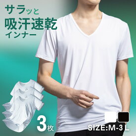 【ゲリラセール★先着5%OFFクーポン】インナー メンズ 速乾インナー ドライ 吸汗速乾 3枚組 抗菌防臭 ストレッチ ドライインナー さらさら Vネック 半袖 通年 S〜3L さらさら続く ひんやり 白 黒 肌着 吸湿 通気性 大きいサイズ Duerfusa