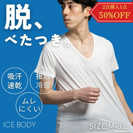 【サマーSALE！】【2点購入で1点半額！】インナーシャツ メンズ 接触冷感 吸汗速乾 インナー Vネック Q-MAX0.4ムレにくい 半袖 Tシャツ メッシュ ストレッチ 抗菌防臭 肌着 夏 M L LL 3L 父の日 ギフト【脱、ベタつき。】