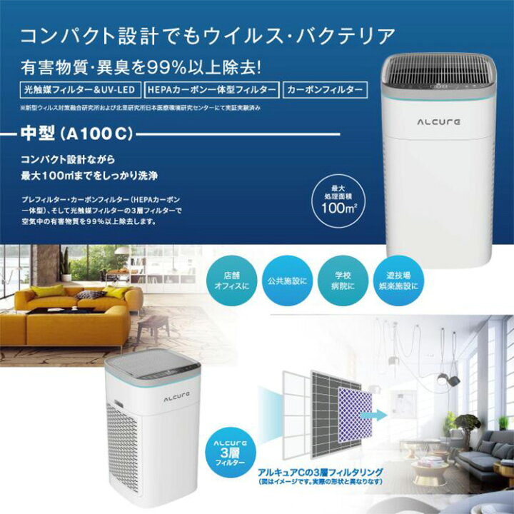 楽天市場】ALCURE アルキュア A100C 中型 空気清浄機 光触媒＆マイナス  