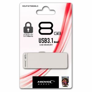 USB HIDISC USB 3.1, Gen1 パスワードロック機能付きフラッシュドライブ 8GB スライド式 【メール便OK】