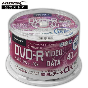 PREMIUM HIDISC DVD-R fBA RۃfBA ^/f[^p 16{ 4.7GB zCgChv^u XshP[X 40 HDDR12JCP40NAB