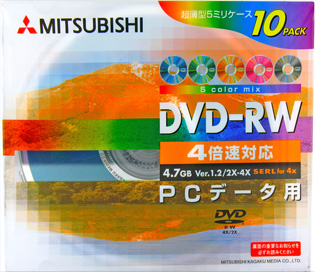 生産中止商品 三菱化学メディアMITSUBISHI データ用 人気スポー新作 DVD-RＷ 4.7GB カラーミックス DHW47YM10 待望 10枚