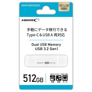 HIDISC OTG USB 512GB Type-CUSB-A ΉI]L݊ HDUF148C512G3C