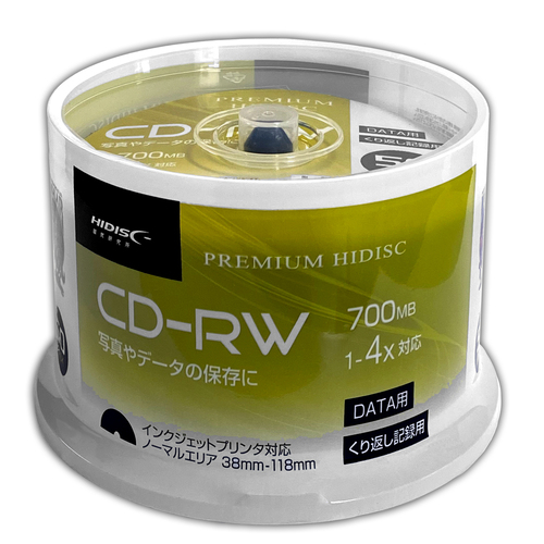 HIDISC データ用 CD-RW 4倍速50枚入 スピンドル ノーマルプリンタブル　HDCRW80YP50