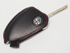 Alfa Romeo アルファロメオ147/156/GT用レザーキーカバー（ブラック×レッド） アクセサリー キーケース