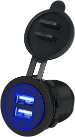 BlueFire USBカーチャージャー 急速充電 2.1A電源ライン 配線取り付ける物 2USBポート 車/オートバイ改造に対応 青