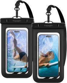 Spigen スマホ 防水ケース 小物 iPhone Android 最大 8.2インチ対応 タッチ可 顔認証 密封、水中撮影 お風呂 温泉 釣り 海に適用 IPX8認定 完全防水 ネックストラップ付属 AMP04523 (ブラック)