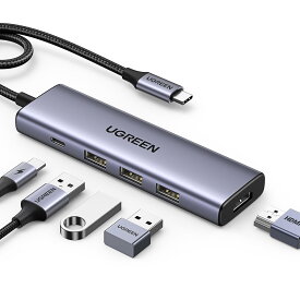 UGREEN 5-IN-1 USB Cハブ USB ハブ Type-C 100W PD急速充電 3*USB‐A3.0ポート4K HDMI2.0出力 5Gbps超高速データ転送用 Windows 11/10/8.1/8; MAC OS; linux; IOS;Androidシステム対応 MacBook Air，MacBook pro,Dell XPS13,Dell XPS15,HP ENVY x360；iPad Pro 2018/2020など