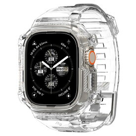 Apple Watch バンド 一体型 Apple Watch Ultra ケース カバー 耐衝撃 PC TPU 二重構造 スポーツバンド 落下 衝撃 吸収 耐久性 傷防止 ラギッド・アーマー・プロ ACS05461 (クリスタル・クリア)