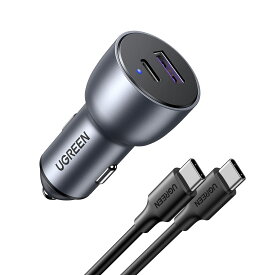 UGREEN 52.5W シガーソケット usb-c 2ポートPD30W+SCP22.5WUSB-A+USB-C QC4.0PD3.0対応 急速充電 PSS DC12V-24V車類対応 iPhone 14/ 14 Pro Max/iPhone 13 / 12 Pro / 11 Pro Max/XR / 8、iPad、Galaxy、Xperiaその他Android各種対応 60W急速充電USB-C ケーブル付き