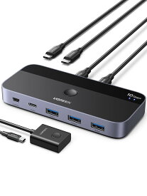 UGREEN 10Gbps USB-C切替器 USB3.2 2 台のPCでUSB-CA デバイスを共有 Mac用 4ポート USB-C3.2 スイッチャー キーボード/マウス/ウェブカメラ/USBマイク/プリンタを切り替え 2台のUSB Cラップトップ用、USB‐Cケーブル2本リモート付き