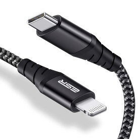 ESR USB-C - Lightningケーブル、 USB-C toライトニング ケーブル、MFi認証取得、iPhone 12/SE/11/ 11 Pro/11 Pro Max/XR/XS Max/XS/X/ 8/8 Plus、iPad8/7/6/Mini、Airpods ProへPower Delivery急速充電、USB Type-C充電器と同時使用、1メートル、ブラック