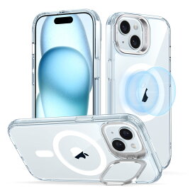 ESR iPhone 15 Plus ケース MagSafe対応 米軍MIL規格の保護 隠れスタンド スマホケース 傷防止背面 ブルーClassicシリーズ
