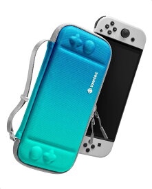 Nintendo Switch対応 tomtoc ハードケース スイッチ有機ELモデル用 耐衝撃 薄型 キャリングケース 落下試験済み ゲーム 10枚収納 ジョイコン 全面保護 ネオンブルー