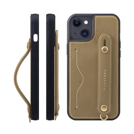 [HANATORA] iPhone 14 Plus ケース 本革 グリップケース エンボスレザー ストラップ付属 片手操作 カードポケット スタンド機能 メンズ レディース トープ NCGH-14Plus-Taupe