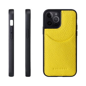 [HANATORA] iPhone13 Pro ケース 本革 シュリンクカーフレザー カードポケット 耐衝撃 ハンドメイド ギフト おしゃれ シンプル 大人可愛い メンズ レディース スマホケース 黄 イエロー CPG-13Pro-Yellow