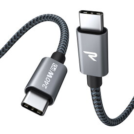 240W RAMPOW USB C ケーブル PD3.0対応 超高速充電 USB-C USB-C ケーブル データ転送 断線防止 高耐久ナイロン MacbookPro/iPad ProAir/Google Pixel/Galaxy/SonyなどType C機種対応 在宅/オフィス勤務支援 2m 黒