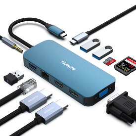 BENFEI 11-in-1 USB C MST ラップトップドッキングステーション、シリコン織デザインケーブル付き、USB-C ハブ、USB-C から 3*HDMI/1*VGA、3*USB 3.0/SD/TF カードリーダー/イーサネット/100W パワーデリバリー/3.5mm AUX オーディオ