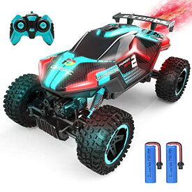 DEERC ラジコンカー こども向け オフロード 4WD 四輪駆動 操作時間70分 バッテリー2個 RCカー 1/16スケール 五つライトモード 水スプレー 2.4GHz おもちゃ クリスマス プレゼント 子供 男の子 小学生 中学生 贈り物 国内承認済み 日本語マニュアル DE69