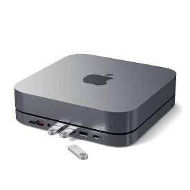 Satechi USB-C アルミニウム スタンド ハブ (スペースグレイ) (2018/2020 Mac Mini対応) USB-C データポート, Micro/SDカードリーダー, USB 3.0, ヘッドホンジャック