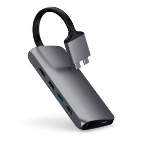 Satechi USB-C デュアル マルチメディア ハブ (スペースグレイ) 4K HDMIx2, USB C PD, イーサネット, SDカードリーダー, USB3.0 (MacBook Pro/Air 2018以降対応)