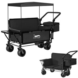 DesertFox キャリーワゴン キャリーカート 10CM極太タイヤ・ブレーキ付 3WAY キャンプ 椅子 子供用ソファ 日よけテント折りたたみ式物置台クーラーボックス付き 静音 大容量 耐荷重200kg コンパクト 折り畳み ワンタッチ収束型 キャンプ キャリー レジャー BBQ 運動会 荷物運