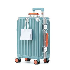 [Yuweijie] 新感覚！モダン！スーツケース キャリーケース 機内持ち込み 大型 軽量アルミフレーム式 キャリーバッグ 静音 ダブルキャスター TSAロック レトロ おしゃれなハンドル 疲れない設計 入学 海外旅行出張 Mサイズ ブルー 4-6泊 55L