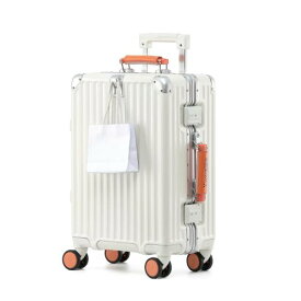 [Yuweijie] 新感覚！モダン！スーツケース キャリーケース 機内持ち込み 大型 軽量アルミフレーム式 キャリーバッグ 静音 ダブルキャスター TSAロック レトロ おしゃれなハンドル 疲れない設計 入学 海外旅行出張 Mサイズ ホワイト 4-6泊 55L