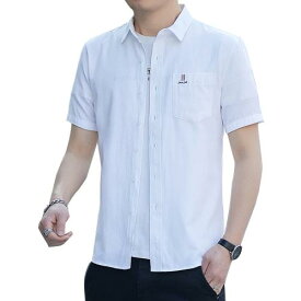 [Aaronlive] メンズ シャツ 夏服 半袖 カジュアル 無地 シャツ 柔らかい かっこいい ワイシャツ 快適な 軽い レギュラーフィット 白 2XL