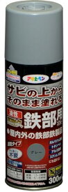 アサヒペン 塗料 ペンキ 油性高耐久鉄部用スプレー 300ml グレー 油性 サビの上からそのまま塗れる ツヤあり 1回塗り 高密着性 耐候性 パターン変更ノズル ガス抜きキャップ付き 日本製