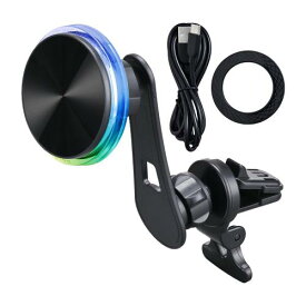 セイワ(SEIWA) 車内用品 ワイヤレス充電 スマホホルダー レインボーイルミマグネットワイヤレスホルダー D636 強力マグネット エアコン取り付け MagSafe対応 マグネットリング付属 角度自由 アームアダプター付属 Andoroid充電可能 最大15W