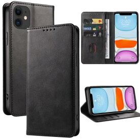 iphone 11 ケース 手帳型 携帯カバー レザー 耐衝撃 耐摩擦 軽量 着脱しやすい 全面保護 手触りが良い マグネット式 カード収納 スタンド機能 人気 上質 6.1インチ対応 EUMADOVE (ディープブラック, iPhone 11)