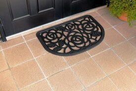リッチェル 玄関ラバーマット M ローズ柄 ブラック