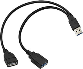 Duttek USB 3.0 二股ケーブル,USB 3.0 Aオスto USB 3.0 Aメス USB 2.0 メス延長ケーブル 同期データ充電コンバ USB 3.0 Y字ケーブル 2分岐USBケーブル(片側のみ)充電データ転送用