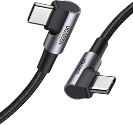 UGREEN L字 USB Cケーブル PD QC3.0対応 60W USB-C to C 3A 急速充電 ナイロン編み 高耐久性 Galaxy S10 / S10+ / S9 / S9+、iPad Pro (2018, 11インチ) / 0.25m
