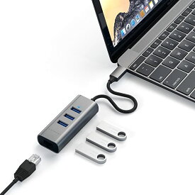 Satechi Type-C 2-in-1 LANポート付き アルミニウム 3ポートUSB 3.0ハブ (MacBook Pro, MacBook Air 2018以降, iPad Pro など対応) (スペースグレイ)
