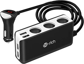 Te-Rich シガーソケット usb 車載充電器 ソケット 3連 4USBポート 最大6.8A/5V 急速充電 12V/24V車対応 LED付 オート電圧測定 スマート識別 12か月保証 (グレー)