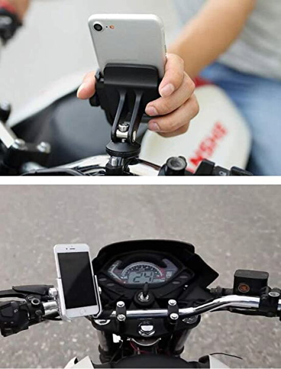 全体アルミ製 耐久性 ニコマク NikoMaku バイク スマホホルダー 原付 自転車 振動防止 防水 携帯ホルダー 固定力 オートバイ  360度回転 ハンドルに取り付け 4~6.6インチ携帯に対応 設置簡単 一年保証 ブラック : Fleume