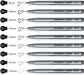 AKARUED 製図ペン 9本セット 水性ペン 漫画用ペン 防水 サインペン ニードルペン ドローイングペン 黒インク イラストペン 線径0.05-1.0