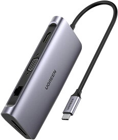 UGREEN 9 in 1 USB C ハブ HDMI 4K VGA SD/TF カードリーダー USB 3.0 ハブ 3ポート ギガビットイーサネット LANアダプター 100W USB-C PD急速充電 Type C HUB変換アダプター USB