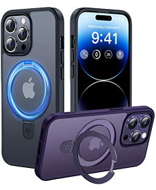 スタンド機能付き Magsafe対応 CASEKOO iPhone14ProMax 用 ケース 隠し収納式 米軍MIL規格 耐衝撃 スマホケース 薄形半透明 マット仕上げ 指紋防止 ストラップホール付き ワイヤレス充電対応 2023年 アイホン14