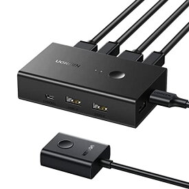 UGREEN HDMI KVM切替器 2入力1出力 キーボード.マウス、モニターを共有 PC2台用 4K@60Hz USB 2.0 切替器 HDMI 2.0 専用ドライバー不要 簡単接続 手元スイッチUSBケーブル付