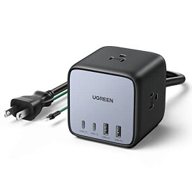 UGREEN DigiNest Cube 65W GaN USB電源タップ キューブ型 1台7役 PD 急速充電器 4ポート ACコンセント 1250W 3口 USB-C 2 USB-A 2 充電ステーション 一括スイッチ/アース付き/1.8m電源コ