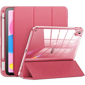 INFILAND iPad 第10世代 2022 用 ケース iPad 10.9インチ ケース iPad 10 第1世代Pencil吸着対応 全透明カバー 超軽量 薄型 ペンホルダー付き 傷つけ防止 キズ防止 オートスリープ機能(ピンク)