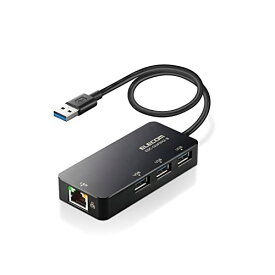 エレコム 有線LANアダプター USB3.0 USB-A USB RJ45 変換アダプター ギガビット USBハブ (USB-A 3ポート) Windows 11/10/8.1、macOS 12/11/10.15対応 ブラック EDC-GUA3H2